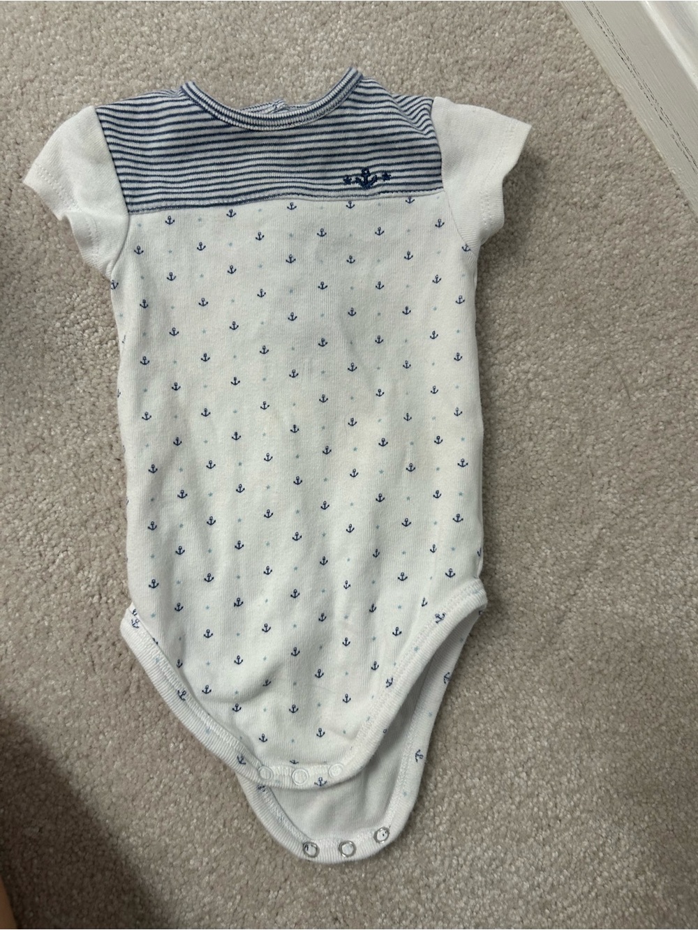 Cyrillus White and Navy Anchor Print Baby Bodysuit